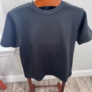 Luxe Black Diamond-Quilted Crewneck Short Sleeve Tee